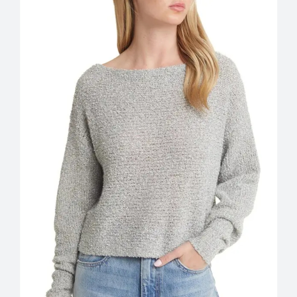 NEW Open Edit Grey Violet crop boatneck
